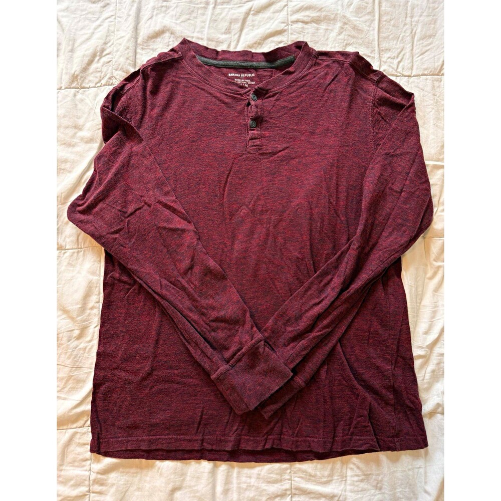 Banana Republic Men’s Cotton Knit Solid Burgundy Henley Long Sleeve, Size M